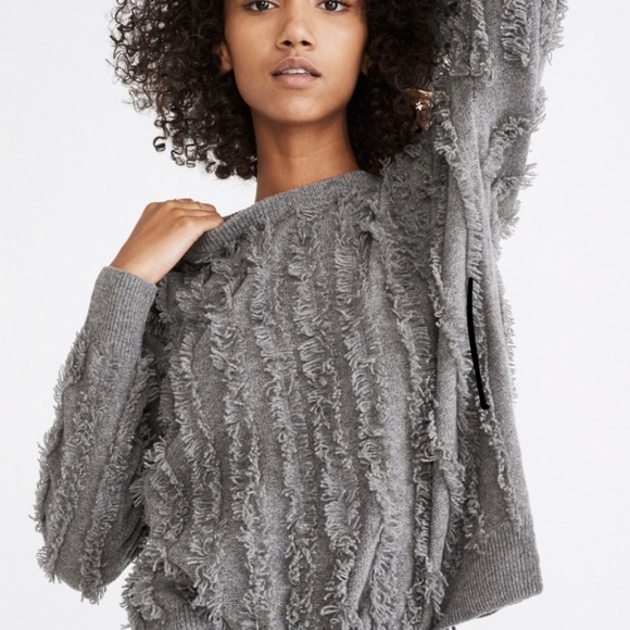 Madewell Sweaters - Madewell grey fringe stripe pullover sweater